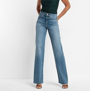 Express High Waisted Medium Wash Wide Leg Jeans